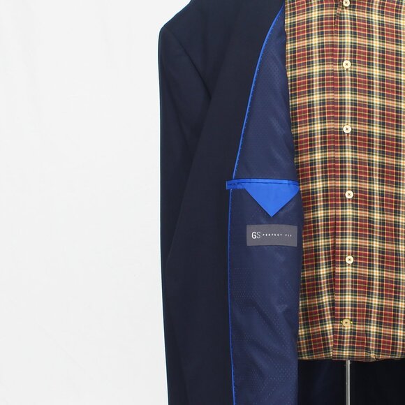 GS 64L Navy Sport Coat Blazer Jacket Solid 2-Button Polyester Y501 - Picture 8 of 10